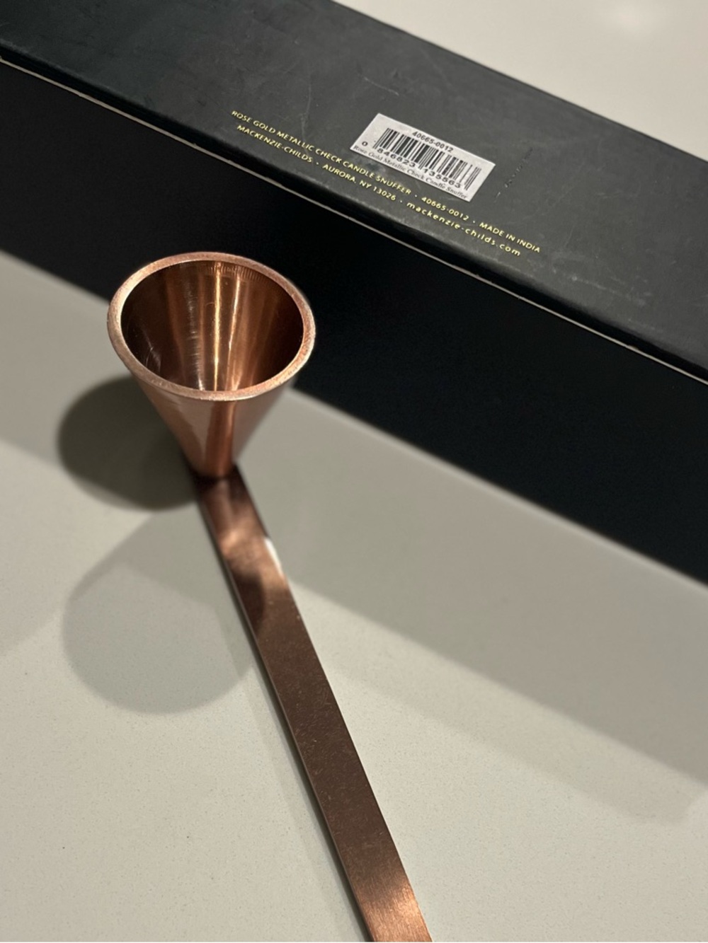 MacKenzie-Childs Rose Gold metallic, checked handle, Candle Sniffer - Picture 3 of 6